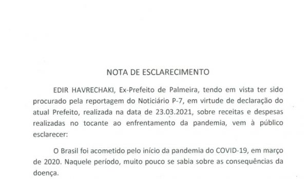 Ex-Prefeito Edir Havrechaki envia nota de esclarecimento para Rádio Ipiranga