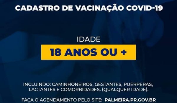 SMS abre cadastro para vacinação contra covid-19 da faixa etária de 18 anos ou +